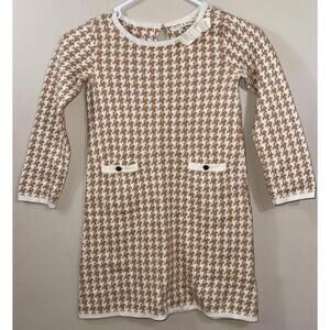 Hope & Henry Girls 6 Dress Organic Cotton Sweater Knit Long Sleeve Gold & White